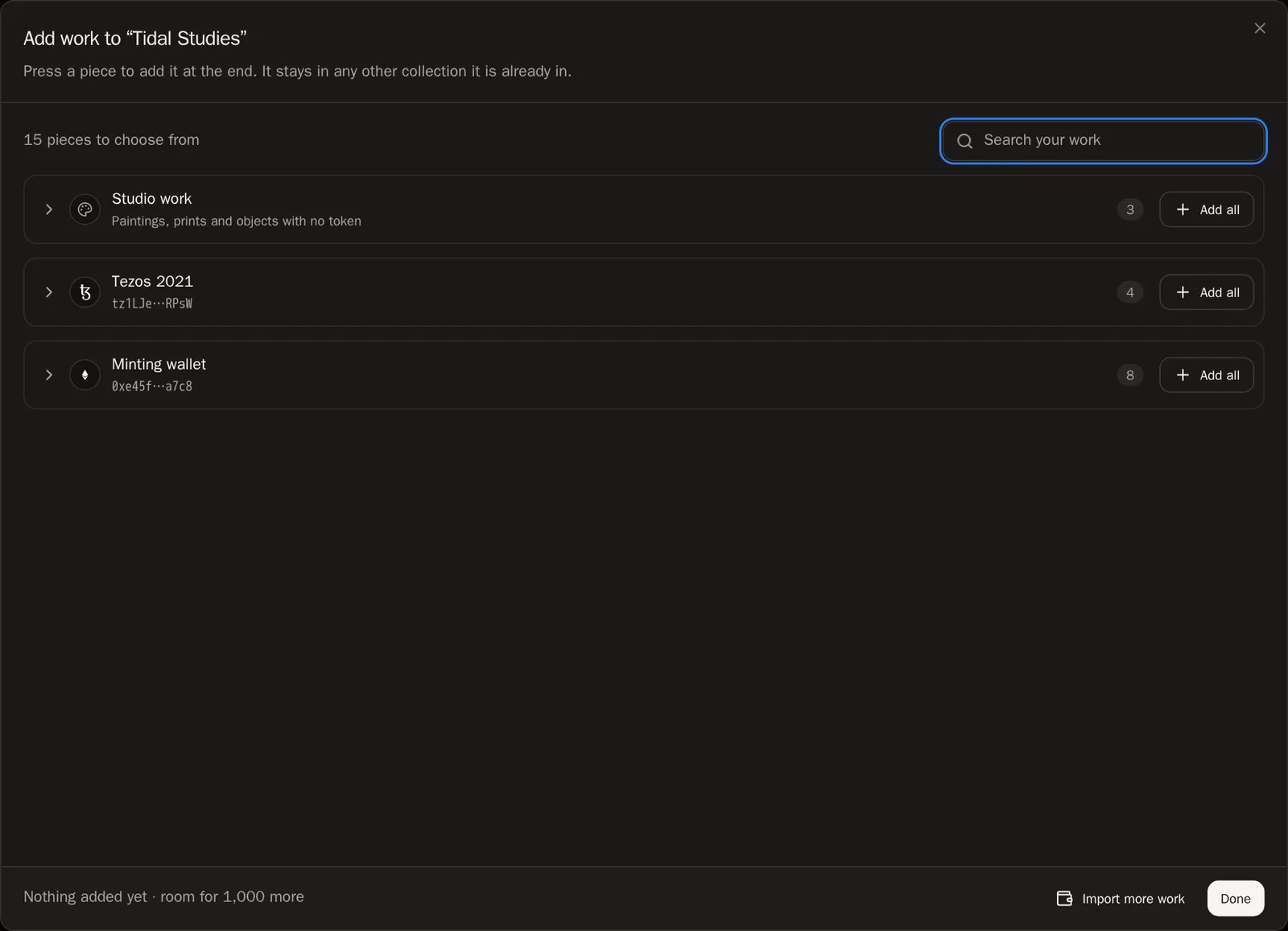 Screenshot of Add your work