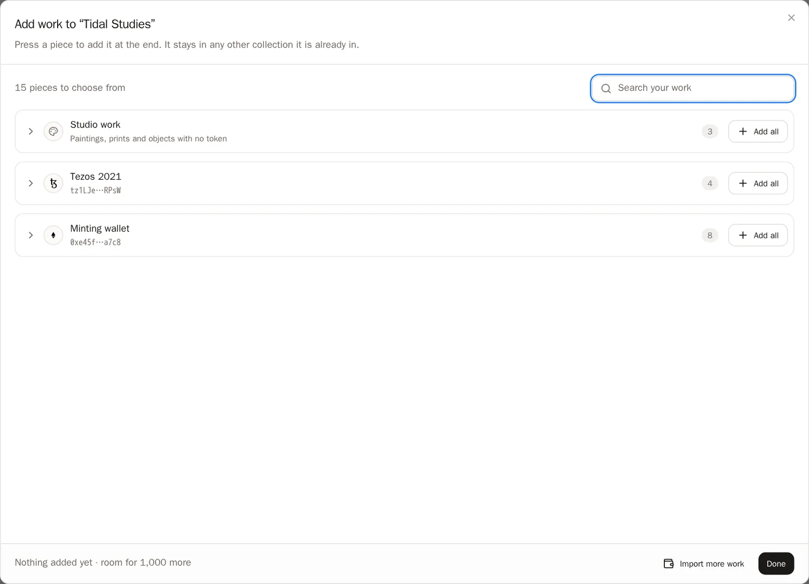Screenshot of Add your work