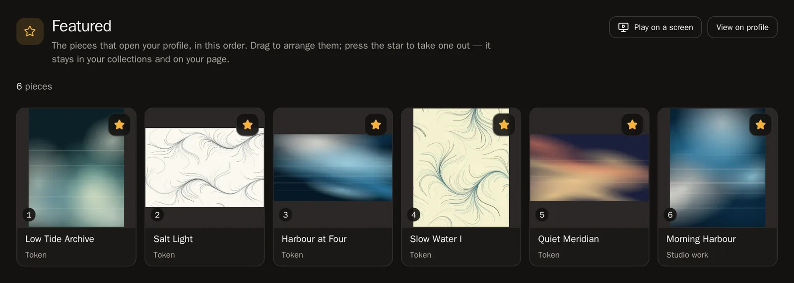 Screenshot of Arrange your featured pieces