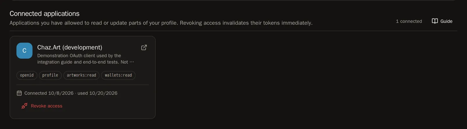Screenshot of Open Connected applications
