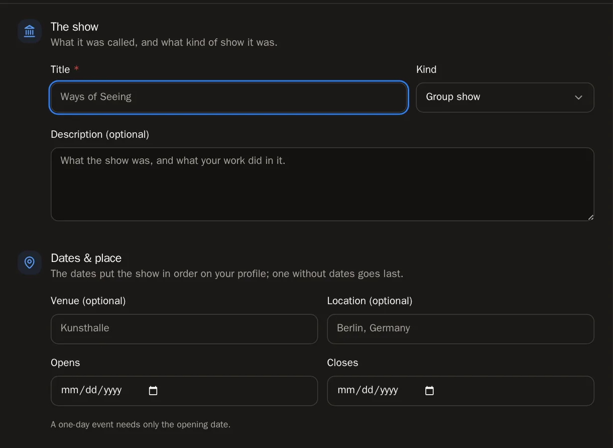 Screenshot of Fill in the show