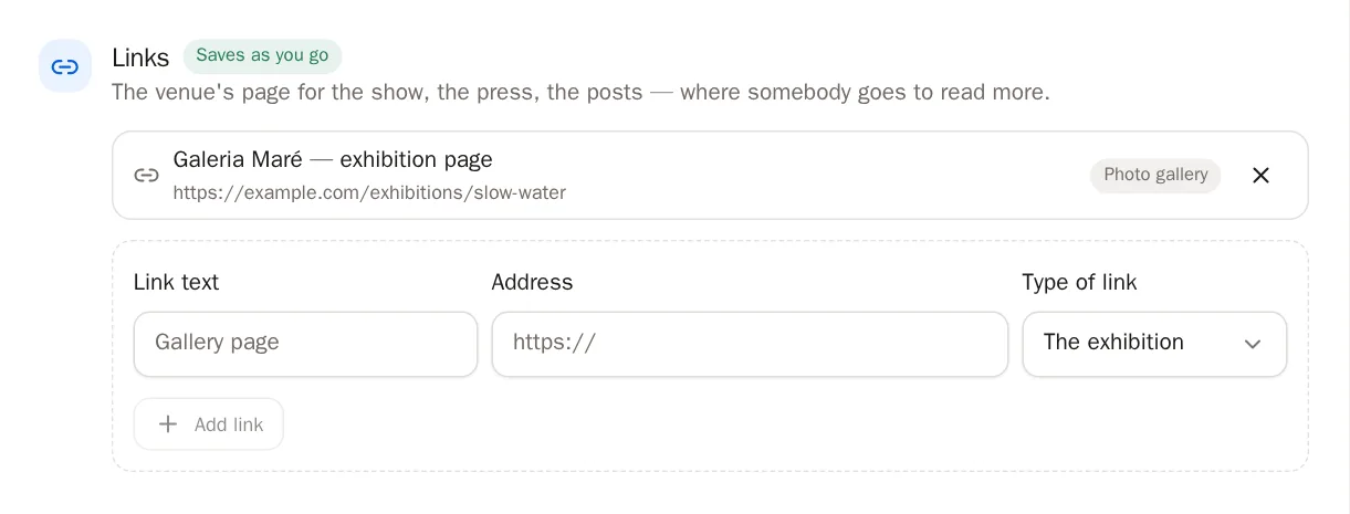 Screenshot of Add links