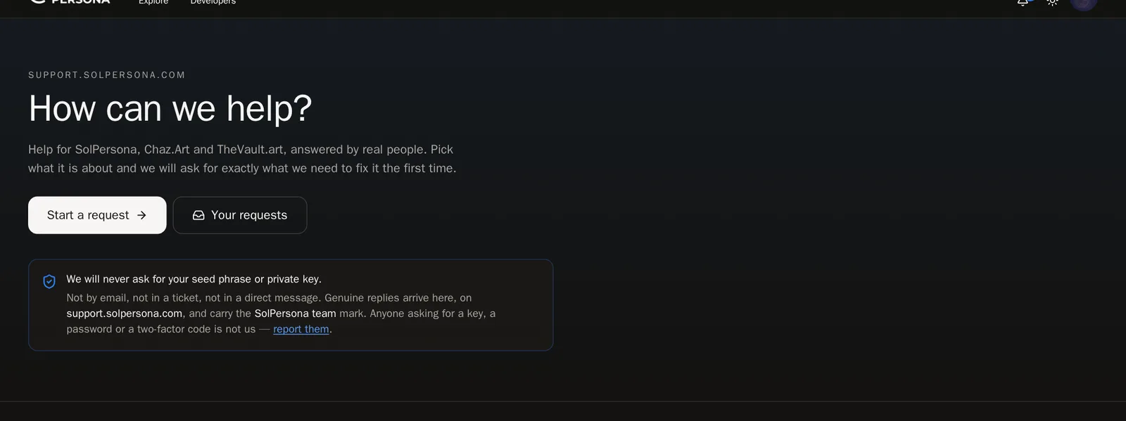 Screenshot of Open the help centre
