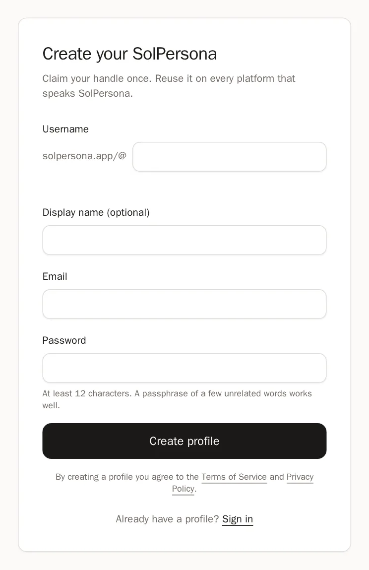Screenshot of Sign up