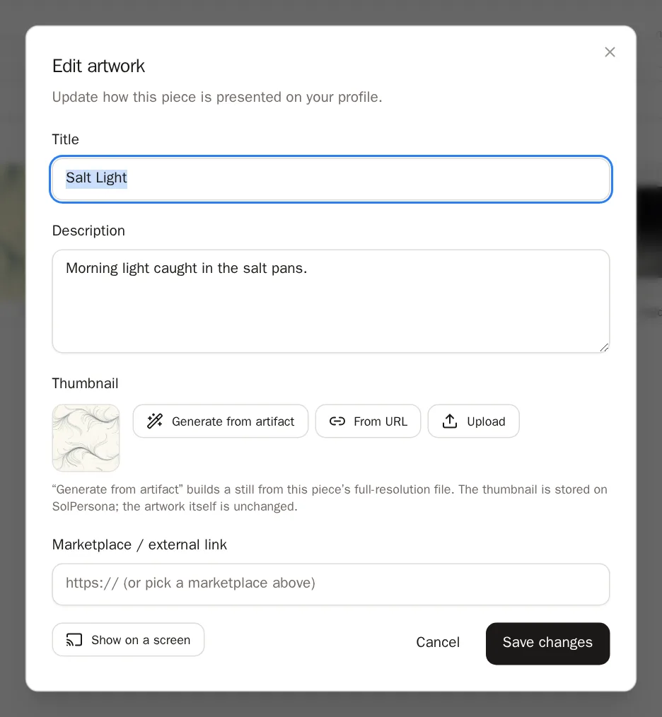 Screenshot of Edit a piece