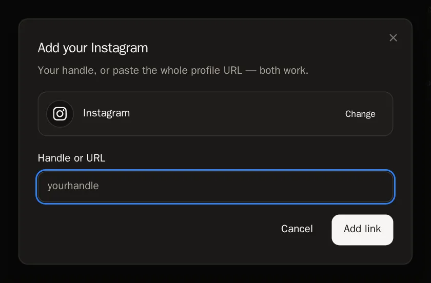 Screenshot of Type your handle or paste your link