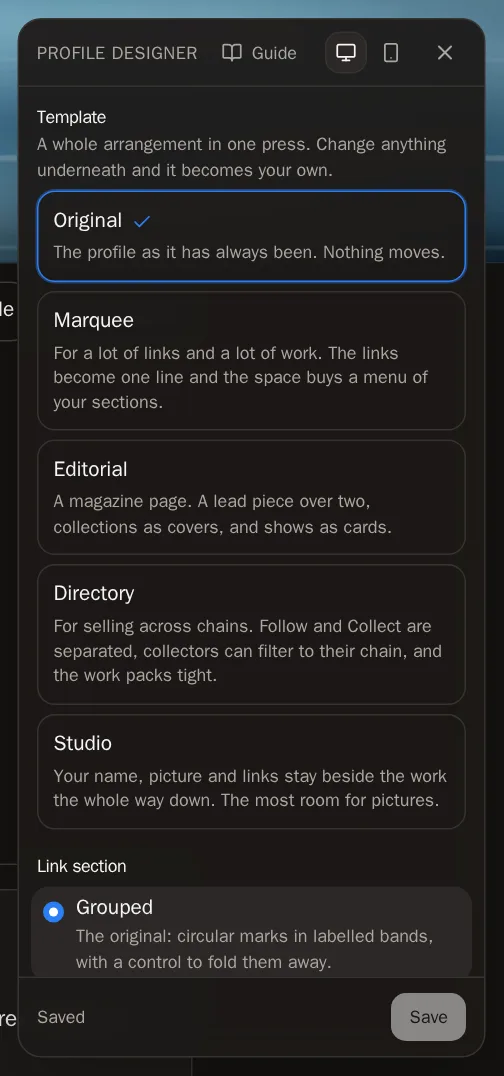 Screenshot of Pick a template