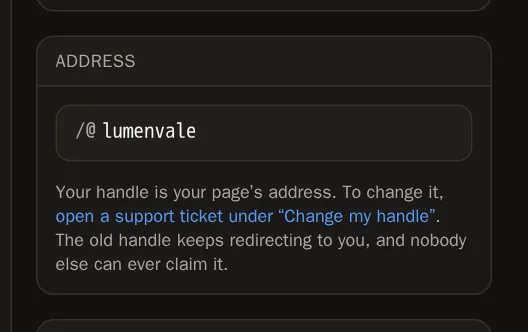 Screenshot of Your address (handle)