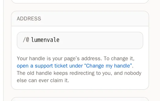 Screenshot of Your address (handle)