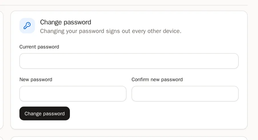 Schermata di Cambia o imposta la password