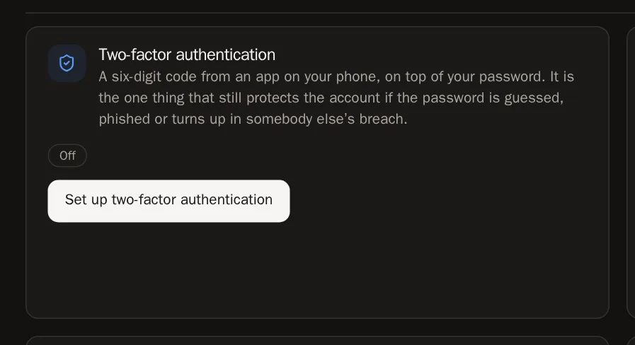 Schermata di Apri Security