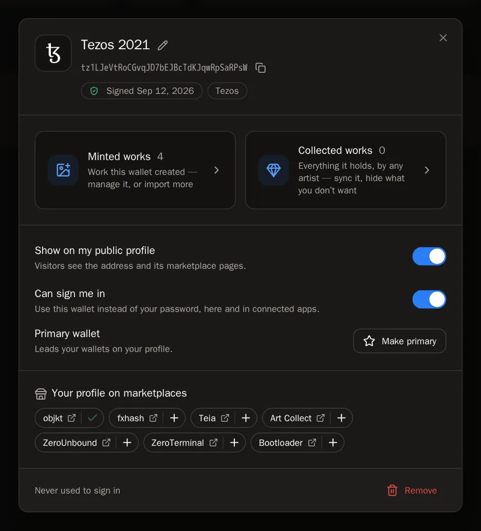 Screenshot of Choose your main wallet