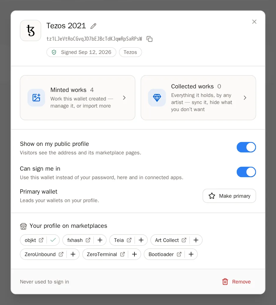 Screenshot of Choose your main wallet